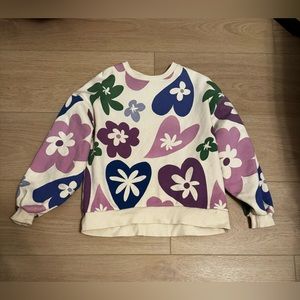 Zara Girls Sweatshirt Mod Print Floral Hearts Sz 13-14